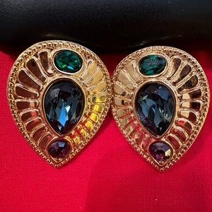 NAPIER VINTAGE pierced earrings, blue, green, purple and gold